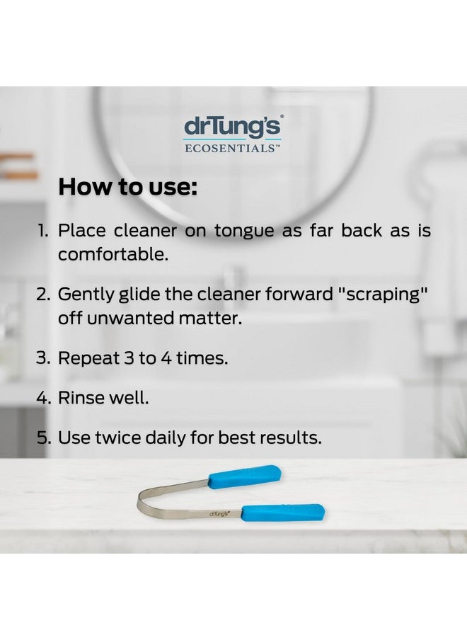 DrTung’s Stainless Steel Metal Tongue Scraper - Tongue Cleaner for Adults, Kids, Helps Freshen Breath, Easy to Use Comfort Grip Handle, Comes with Fabric Travel Pouch - 1 Pack