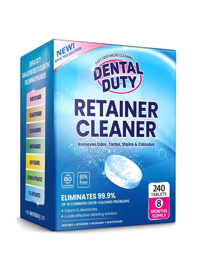 240 Retainer and Denture Cleaning Tablets (8 Months Supply) - Cleaner Removes Plaque, Stains from Dentures, Retainers, Night Guards, Mouth Guard, Aligners and Removable Dental Appliances