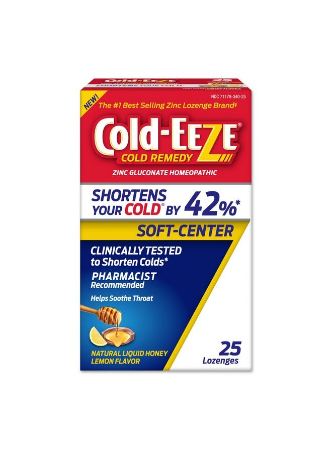 Cold-Eeze Soft-Center Liquid Honey Zinc Lozenges, Homeopathic Cold Remedy, Reduces Duration of The Common Cold, Sore Throat, Cough, Congestion and Post Nasal Drop, 25 Count