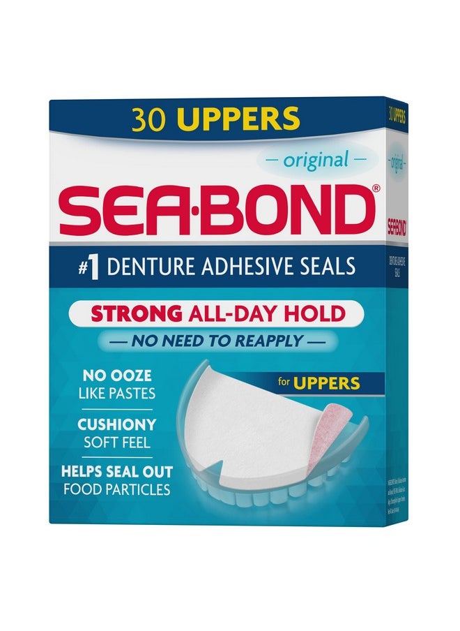Sea Bond Secure Denture Adhesive Seals, Original Uppers, Zinc-Free, All-Day-Hold, Mess-Free, 30 Count (Pack of 1)