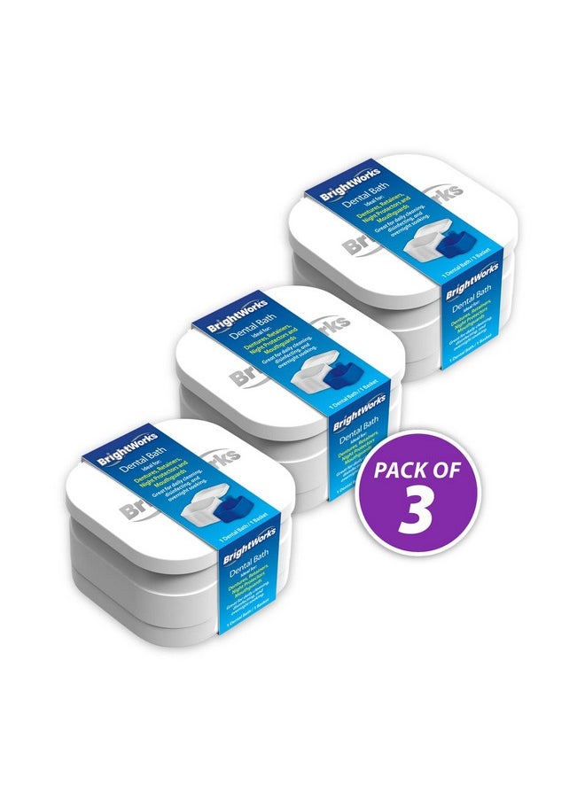 BrightWorks Dental Bath Cleaner Cup Case (3 Pack) for Dentures, Aligners, Retainers, Night Guards, Mouth Guards, Dental Guards, and Dental Appliances. includes Rinsing Basket, Easy to Use.