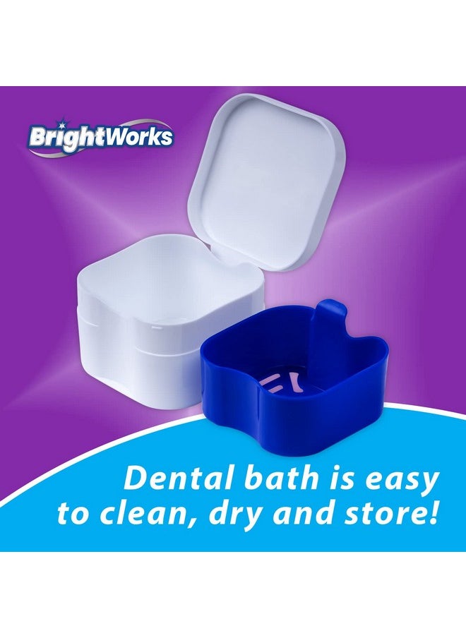 BrightWorks Dental Bath Cleaner Cup Case (3 Pack) for Dentures, Aligners, Retainers, Night Guards, Mouth Guards, Dental Guards, and Dental Appliances. includes Rinsing Basket, Easy to Use.