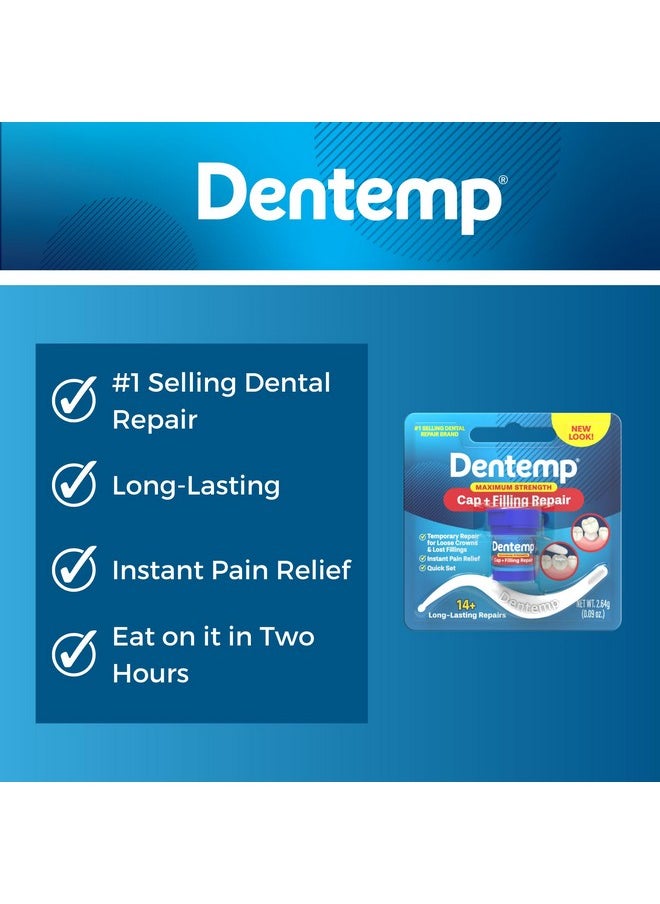 Dentemp Maximum Strength Loose Cap and Lost Filling Repair - Dental Repair Kit for Instant Pain Relief (Pack of 2)