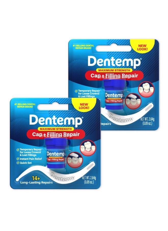 Dentemp Maximum Strength Loose Cap and Lost Filling Repair - Dental Repair Kit for Instant Pain Relief (Pack of 2)