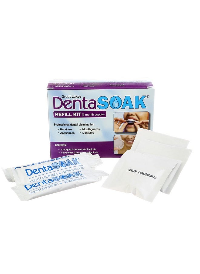 DentaSOAK Refill Kit - Mouthguard, Retainer, Denture, Appliance Cleaner - 100% Safe - Non-Toxic, Persulfate Free, Gluten Free & Alcohol Free - 3 Month Supply - Mint Scented