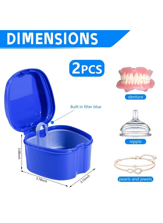 KISEER 2 Pack Colors Denture Bath Case Cup Box Holder Storage Soak Container with Strainer Basket for Travel Cleaning (Light Blue and Blue)