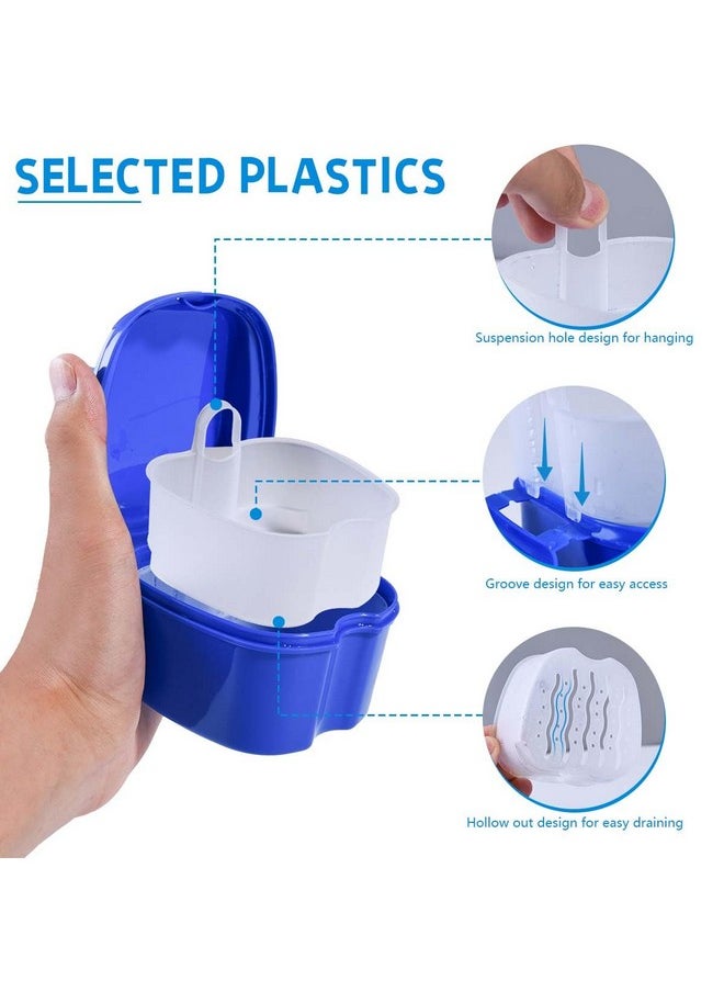 KISEER 2 Pack Colors Denture Bath Case Cup Box Holder Storage Soak Container with Strainer Basket for Travel Cleaning (Light Blue and Blue)