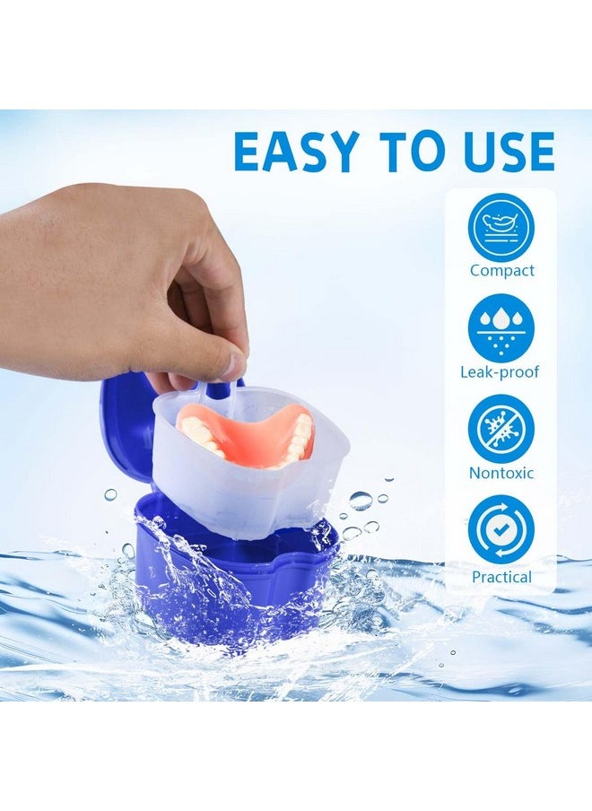 KISEER 2 Pack Colors Denture Bath Case Cup Box Holder Storage Soak Container with Strainer Basket for Travel Cleaning (Light Blue and Blue)