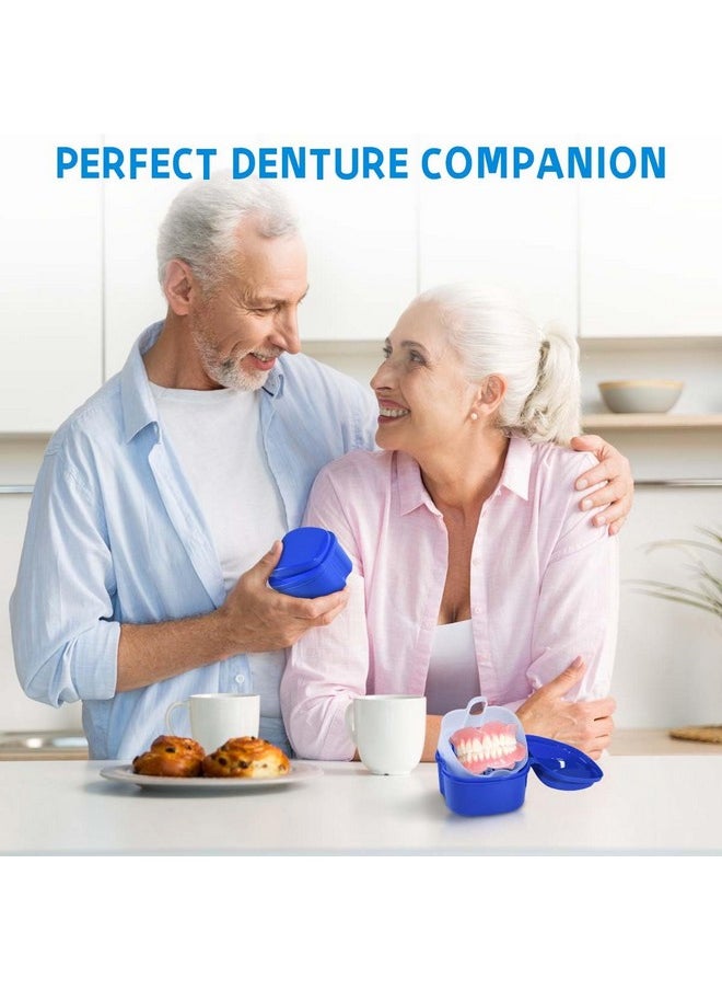 KISEER 2 Pack Colors Denture Bath Case Cup Box Holder Storage Soak Container with Strainer Basket for Travel Cleaning (Light Blue and Blue)