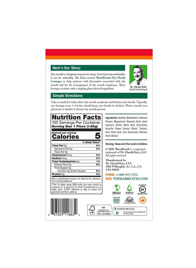 TheraBreath Dry Mouth Lozenges with ZINC, Tart Berry Flavor, 100 Lozenges