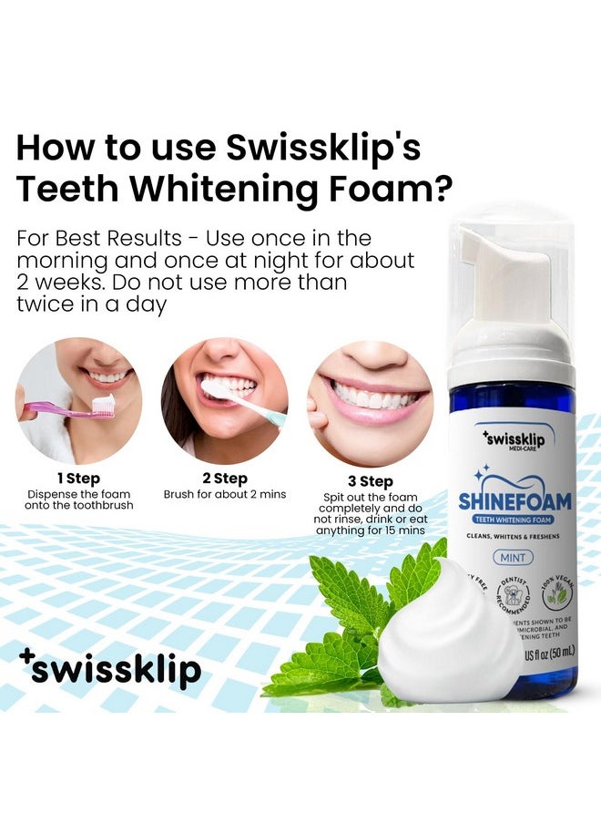 Swissklip Teeth Whitening Foam | Mint Flavor Whitening Toothpaste | Teeth Whitener I Professional Teeth Whitening Kit | 100% Vegan - Made in USA - 1.69 oz - Pack 1