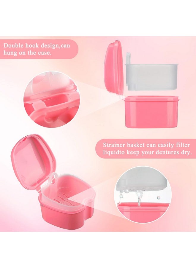 Zubebe 20 Pcs Denture Bath Denture Retainer Case Bulk Denture Holder with Strainer Basket Dental Cup Denture Soaking Container False Teeth Storage Box for Travel Cleaning Brace Mouth Guard, 5 Colors