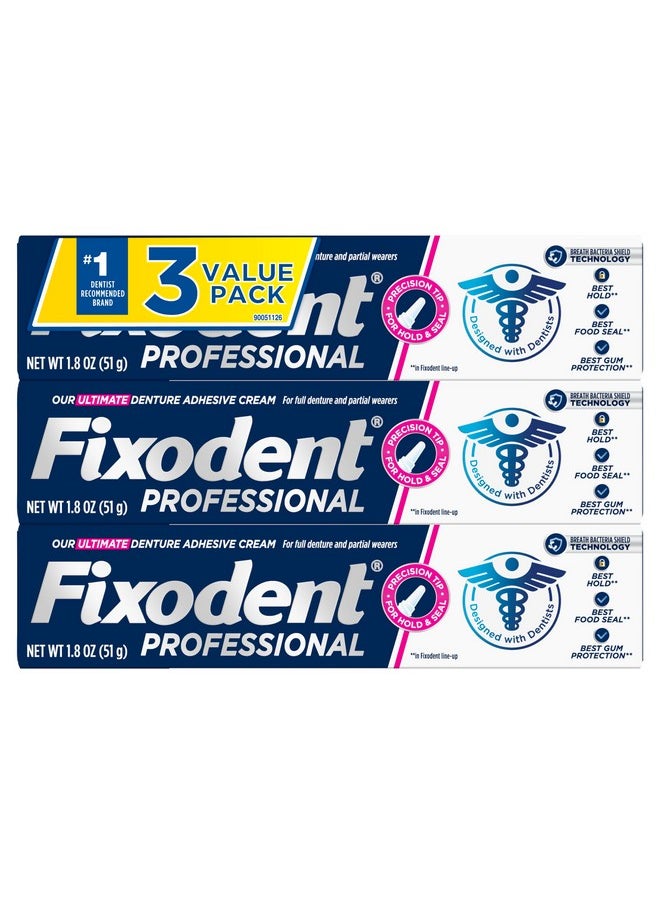 Fixodent Professional Ultimate Denture Adhesive Cream for Full and Partial Dentures, 1.8 oz, 3 Pack