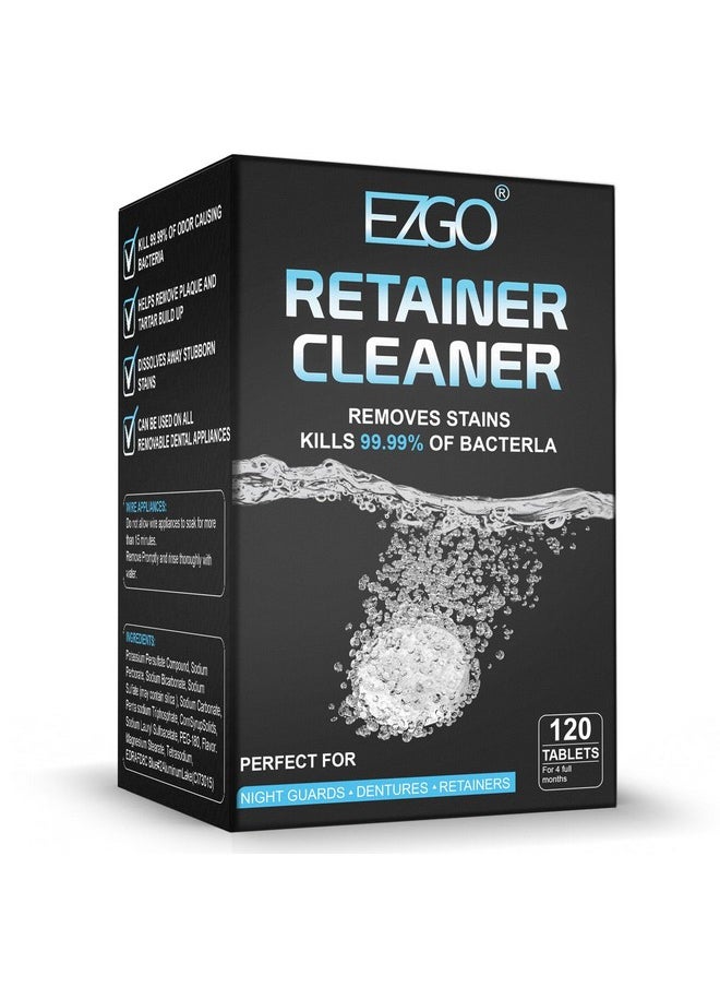 EZGO Retainer Cleaner Tablets, Denture Cleaning Tablets for Mouth Guard, Night Guard and Removable Dental Appliances, Removes Stains, Bad Odor, Plaque in 3 Minutes, 4 Months Supply (120 pcs)