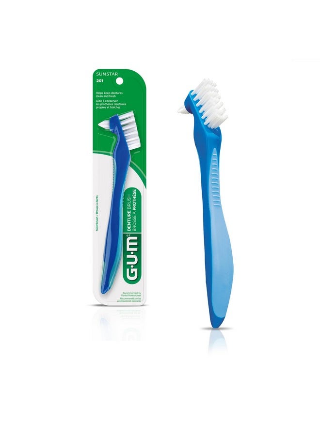 GUM Denture Brush - Dual Headed Hard Bristle Toothbrush for Dentures & Acrylic Retainers - Dentist Recommended Denture Cleaner (Pack of 1)