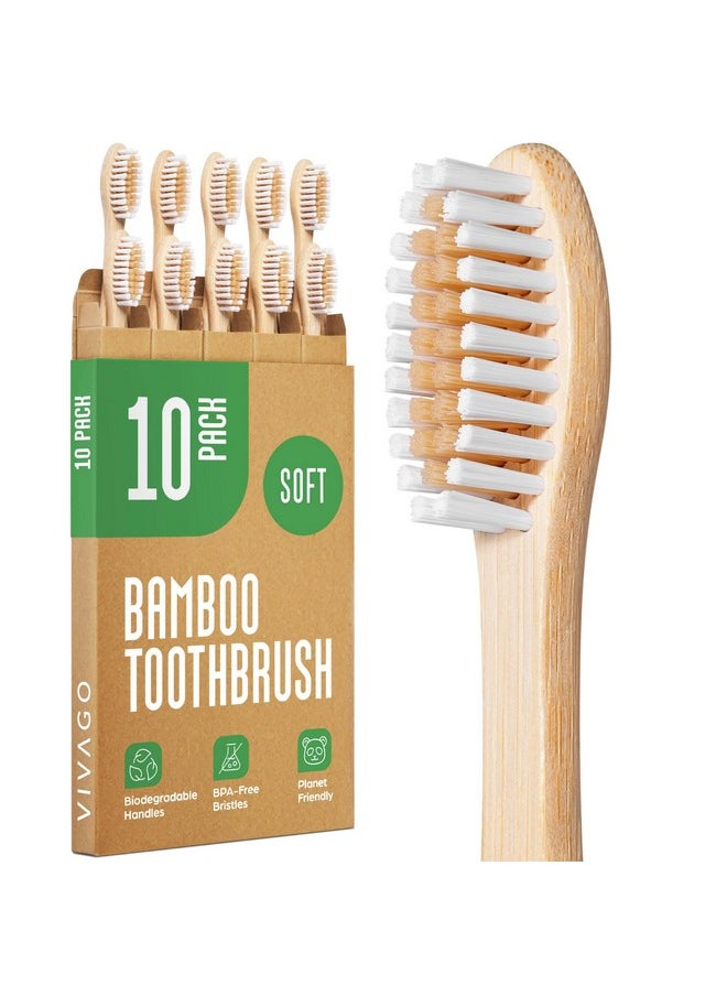 VIVAGO Biodegradable Bamboo Toothbrushes 10 Pack - BPA Free Soft Bristles Toothbrushes, Eco-Friendly, Compostable Natural Wooden Toothbrush