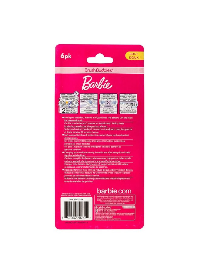Brush Buddies 6 Pack Barbie Toothbrushes for Kids, Children's Toothbrushes, Soft Bristle Toothbrushes for Kids