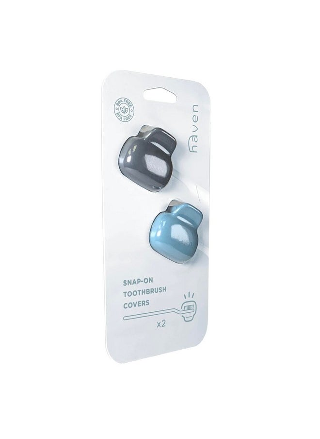 Haven Toothbrush Cover - Fits Electronic and Manual Toothbrushes - Toothbrush Case Holder for Travel - Set of Two Tooth Brush Cap Protectors (Blue and Charcoal Gray)