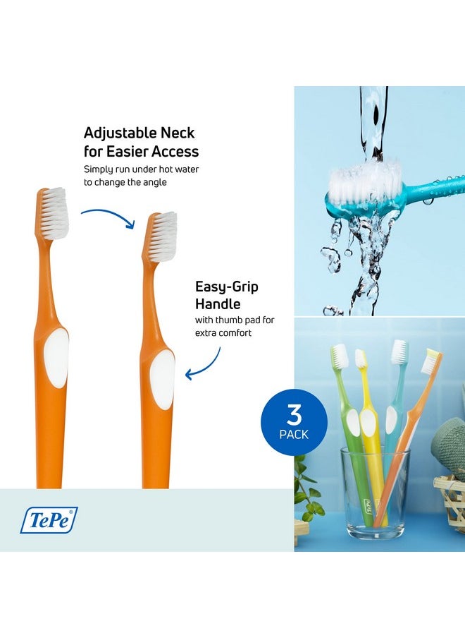 TEPE Supreme Toothbrush, Soft Bristle Toothbrush, Tapered Brush Head for Sensitive Teeth and Gum Care, Adult, 3 Pack