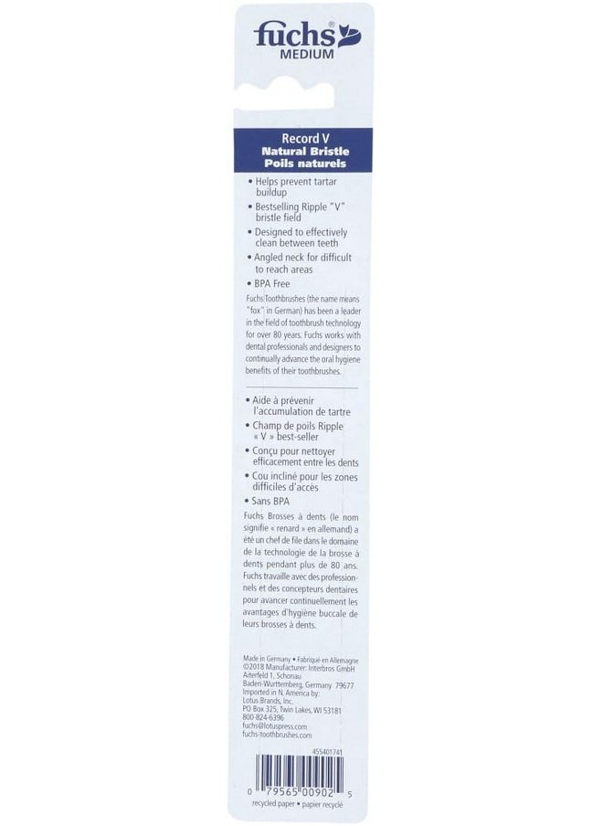Fuchs: Pure Natural Bristle Record V Adult Medium Toothbrush, 1 ct (5 Pack)