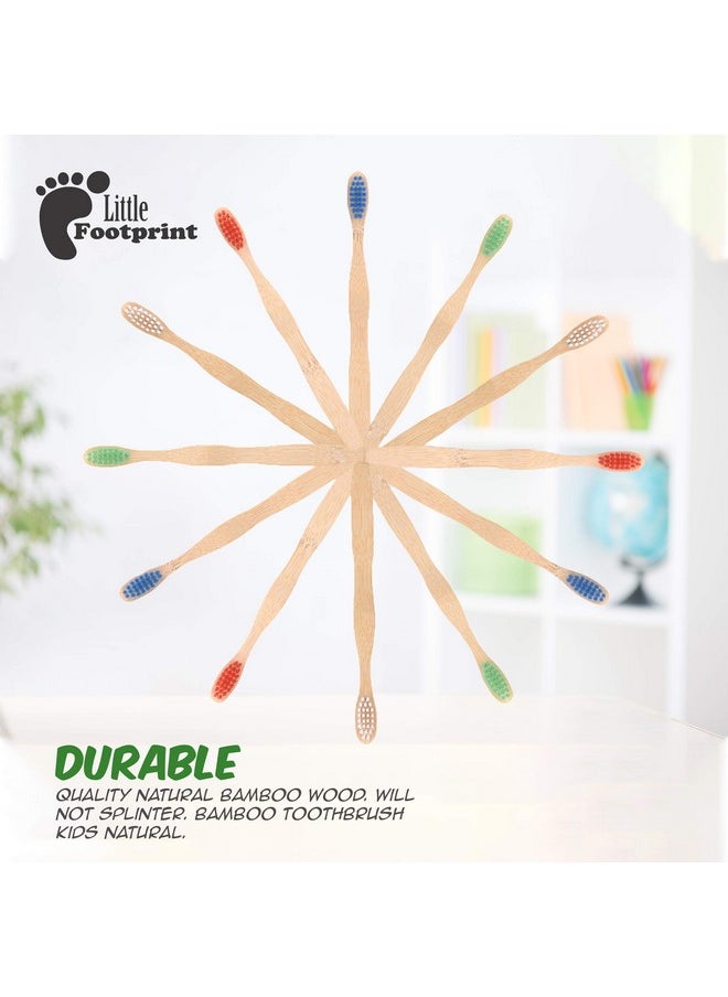 Little FootPrint Kids Bamboo Toothbrushes - 12 Pack |BPA Free Soft Bristles Toothbrushes | Eco-Friendly, Natural Bamboo Toothbrush Set | Biodegradable, Compostable, Wooden Eco Friendly