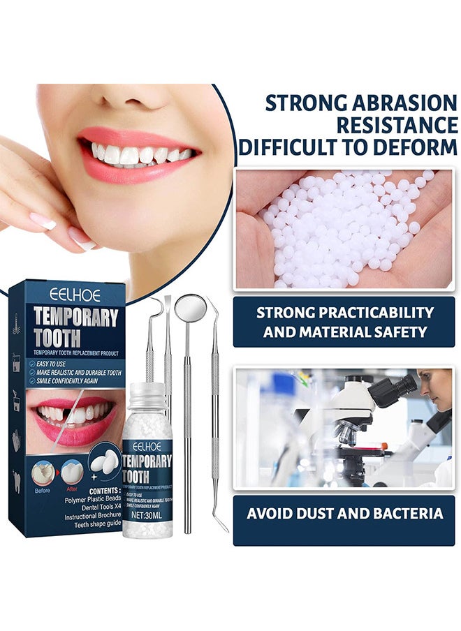 Temporary Teeth Repair Kit, Tooth Repair Kit For Missing Teeth, Cavity Filler For Teeth, Temp Tooth Beads With 4 Dental Tools, Repair Missing Or Broken Teeth, Snap On Instant And Confident Smile