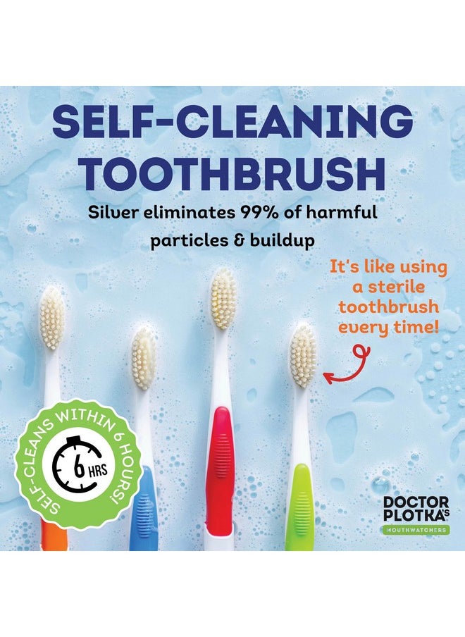 MOUTHWATCHERS Extra Soft Flossing Toothbrush, 2 Pack, Manual Soft Toothbrush for Adults, Ultra Clean, Good for Sensitive Teeth and Gums, by Dr. Plotka's, Colors May Vary