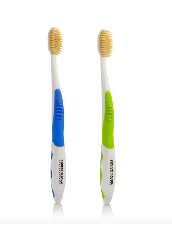 MOUTHWATCHERS Extra Soft Flossing Toothbrush, 2 Pack, Manual Soft Toothbrush for Adults, Ultra Clean, Good for Sensitive Teeth and Gums, by Dr. Plotka's, Colors May Vary