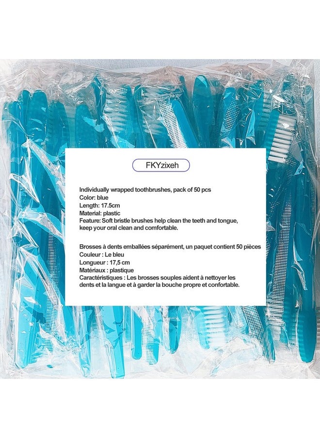 FKYzixeh Blue Handle Toothbrushes Individually Wrapped, Disposable Toothbrush Bulk for Hotel, Airb&b and Homeless Care (50 Pack)