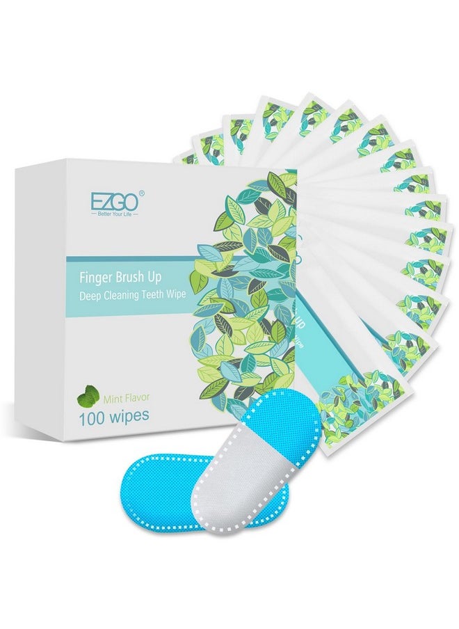 EZGO 100pcs Deep Cleaning Teeth Wipes Finger Brush Teeth Wipes Oral Brush Ups Latex Free Mint Flavor