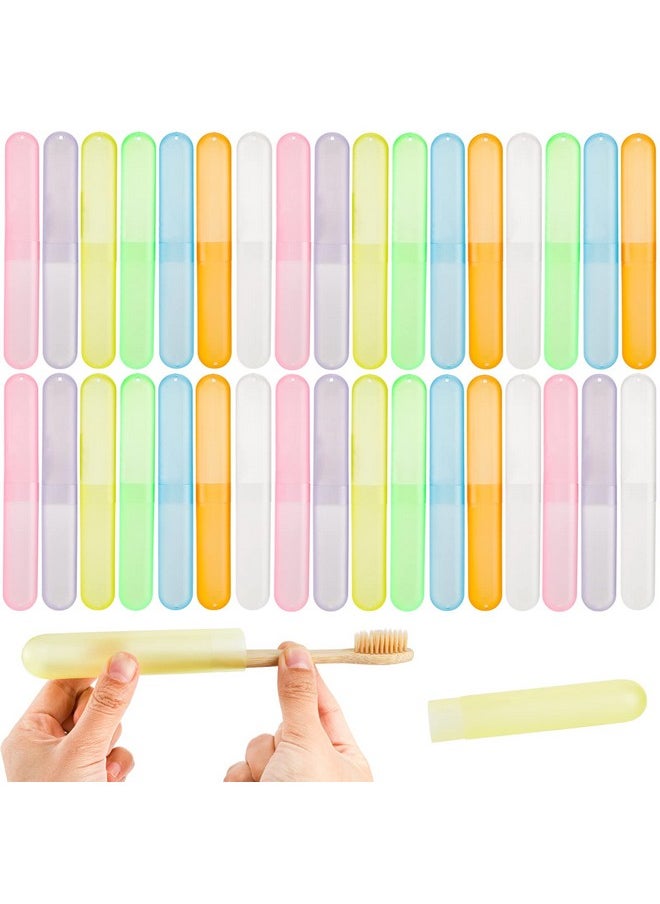 Hedume 35 Pieces Travel Toothbrush Case, 7 Colors Portable Plastic Dust-proof Breathable Toothbrush Holder for Travel, Camping, Home, School, Business