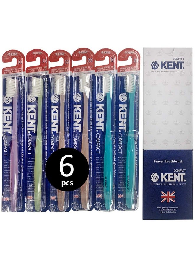 [KENT] COMPACT Small Head Extra Soft Toothbrush for Sensitive Teeth, Gums for Adults & Teens with Braces - (Set of 6)