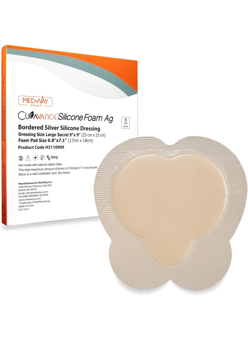 MedVance Bordered Silver Silicone Ag Sterile Highly Absorbent Antibacterial Dressing, Sacral, Sacrum, 7