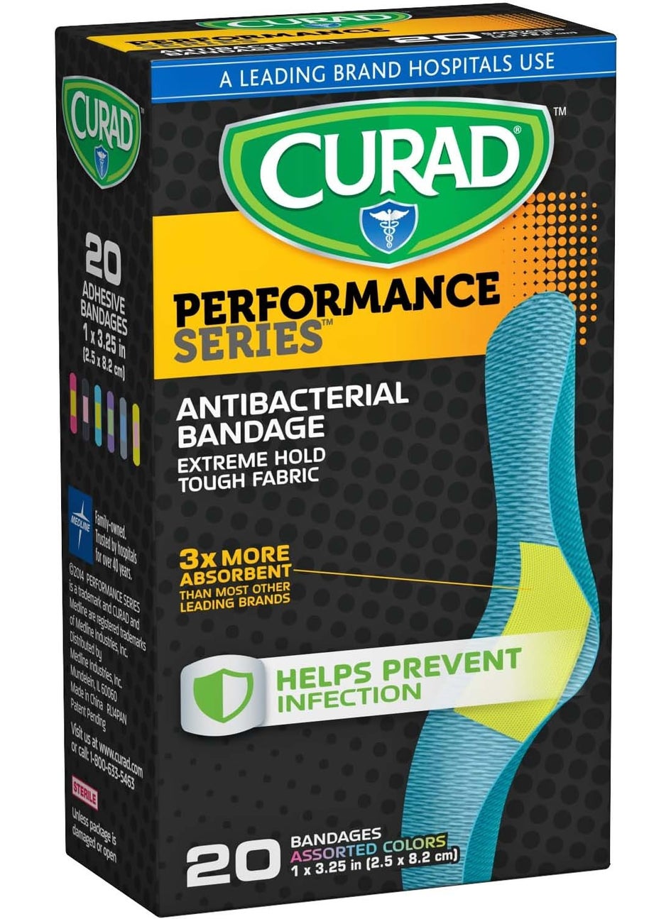 Curad Performance Series Antibacterial Adhesive Bandages, 1 X 3.25 Inch, 60 Count(Pack of 3)