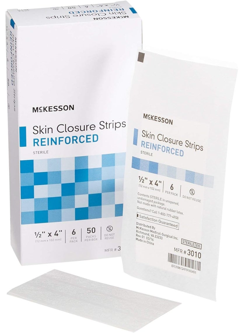 McKesson Skin Closure Strips, Sterile, Reinforced, 1/2 in x 4 in, 50 Count