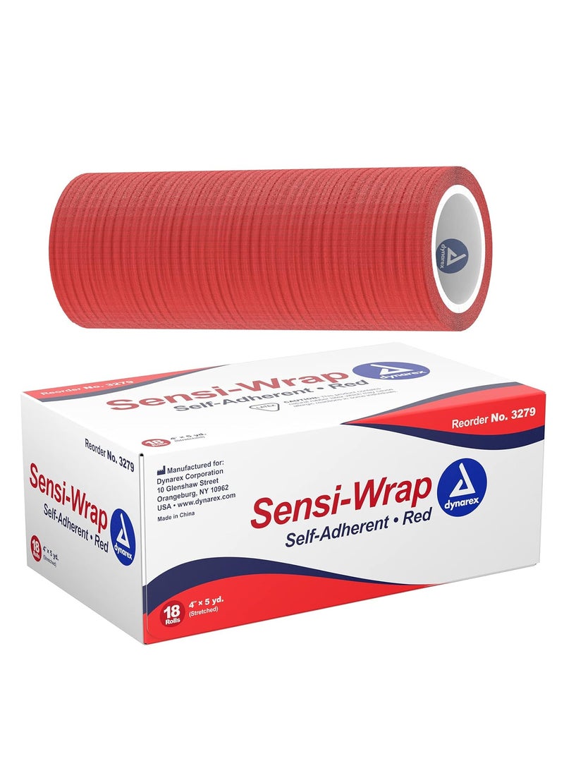 Dynarex 3279 Sensi-Wrap Self-Adherent Bandage Roll, Red, 4