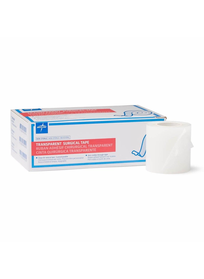 Medline Essentials Transparent Surgical Tape, 2 Inch x 10 Yards per Roll, Box of 6 Rolls