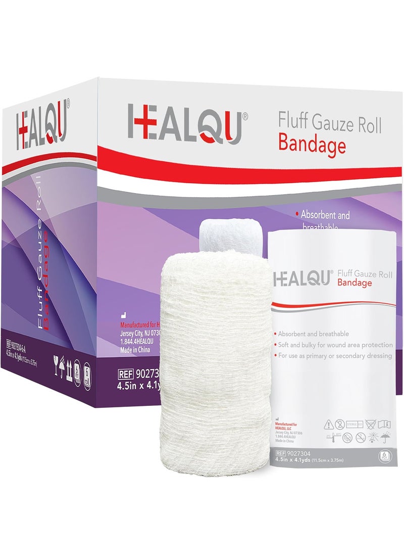 Kerlix Gauze Bandage Rolls - 4 1/2 in x 4.1 Yds, 6 Ply, 24 Single Sterile Pocuhes - Ultra Absorbent, Latex Free, Hospital Grade Cotton Fluff Bandage Wrap Krinkle Style - Wound Care & First Aid -HEALQU