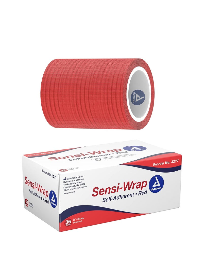 Dynarex 3277 Sensi-Wrap Self-Adherent Bandage Roll, Red, 2