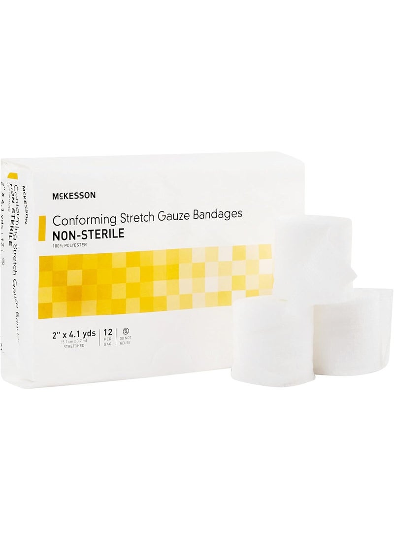 McKesson Conforming Stretch Gauze Bandages, Non-Sterile, 2 in x 4 1/10 yds, 12 Count