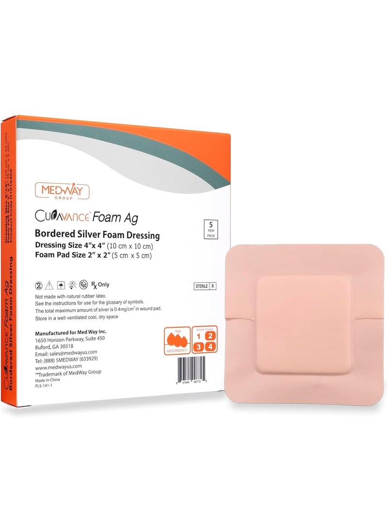 MedVance Bordered Silver Foam Ag Sterile Highly Absorbent Antibacterial Dressing, 4