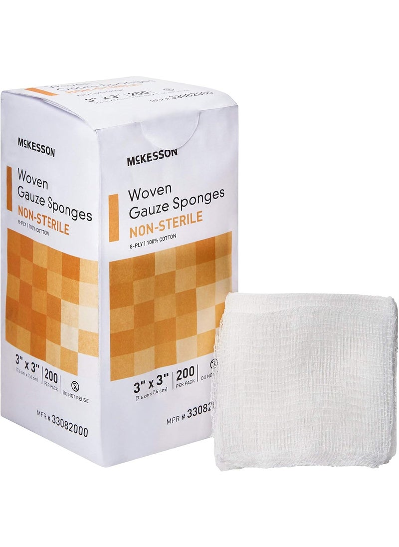 McKesson Woven Gauze Sponges, Non-Sterile, 8-Ply, 100% Cotton, 3 in x 3 in, 200 per Pack, 1 Pack
