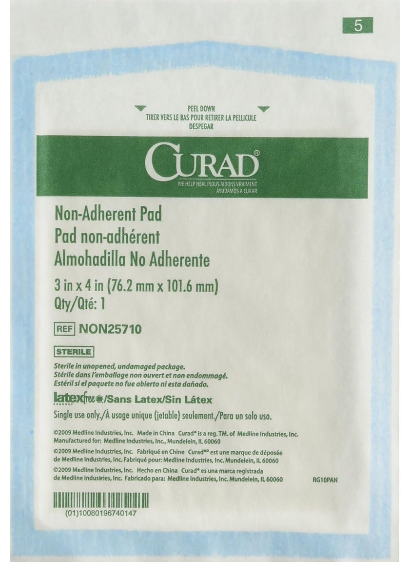 Curad Sterile Non-Adherent Pads (Pack of 100) for gentle wound dressing and absorption without sticking