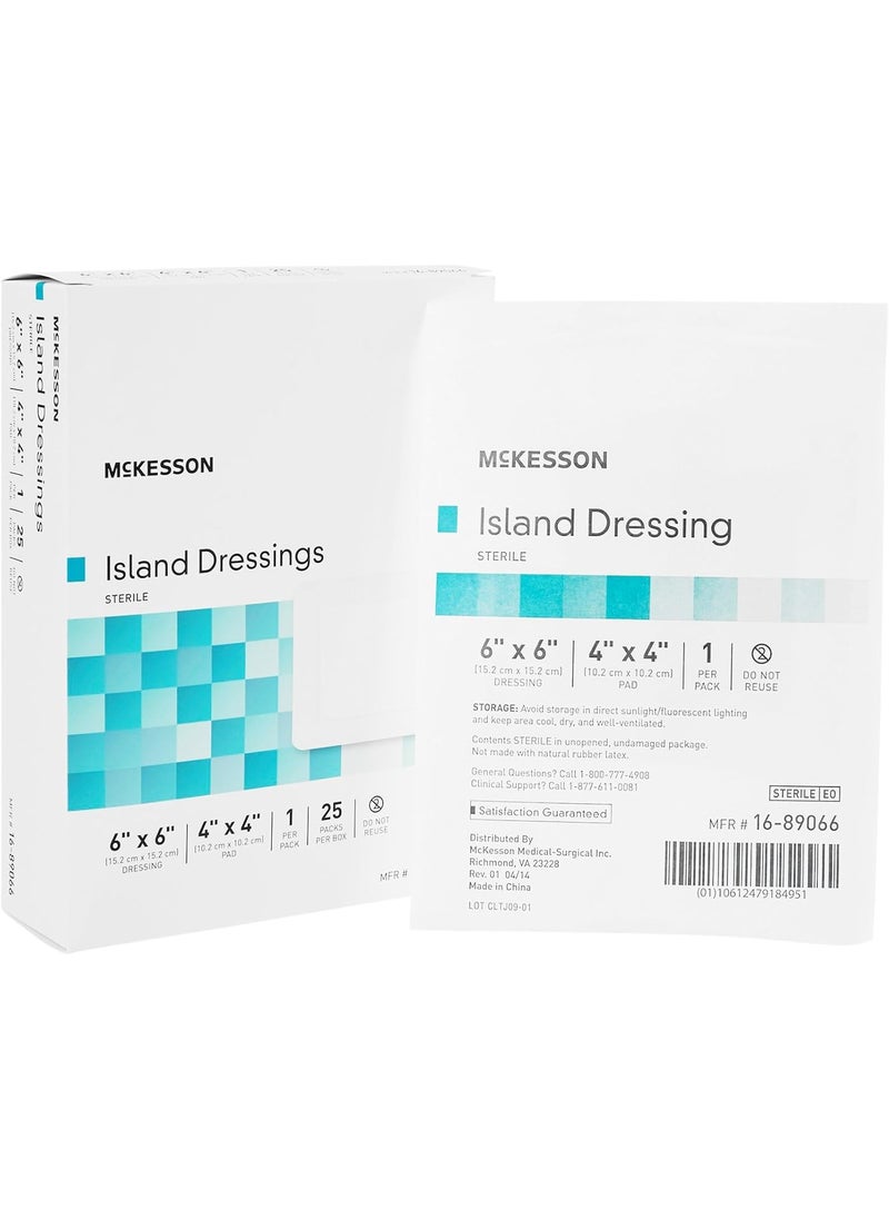 McKesson Island Dressings, Sterile, Dimension 6 in x 6 in, Pad 4 in x 4 in, 25 Count, 1 Pack