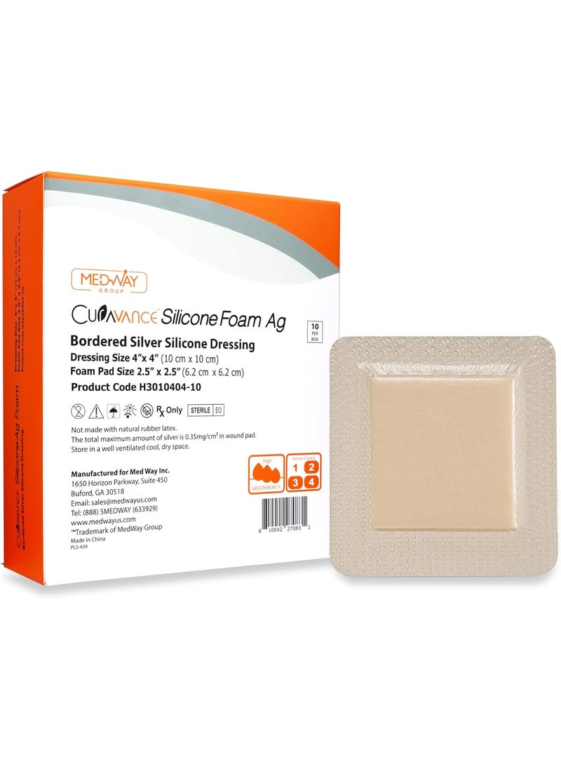 MedVance Bordered Silver Silicone Ag Sterile Highly Absorbent Antibacterial Dressing, 4