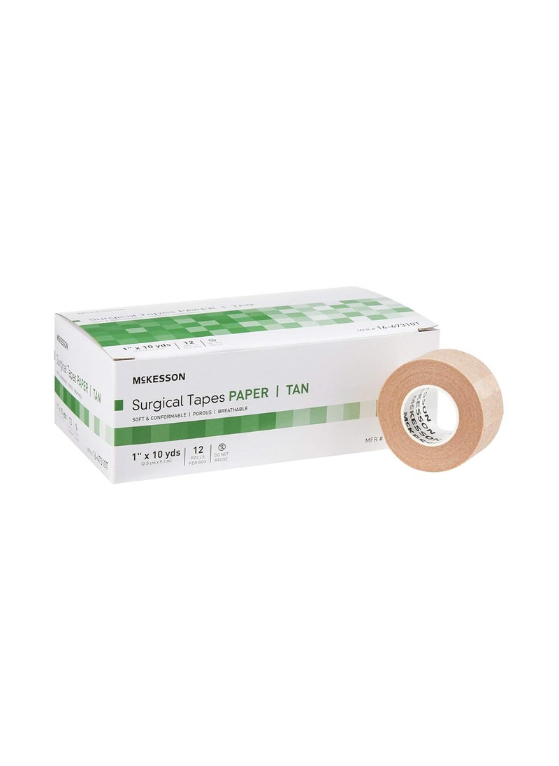 McKesson Surgical Tapes, Non-Sterile, Breathable Paper, 1 in x 10 yds, 12 Rolls, 1 Pack
