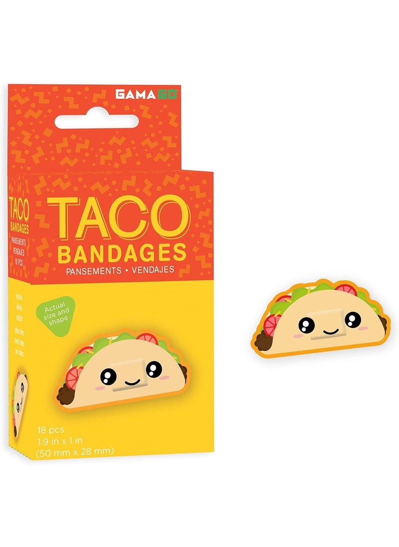 GAMAGO Taco Bandages for Kids & Kidults - Set of 18 Individually Wrapped Self Adhesive Bandages - Sterile, Latex-Free, Easily Removable - Funny Gift & First Aid Addition