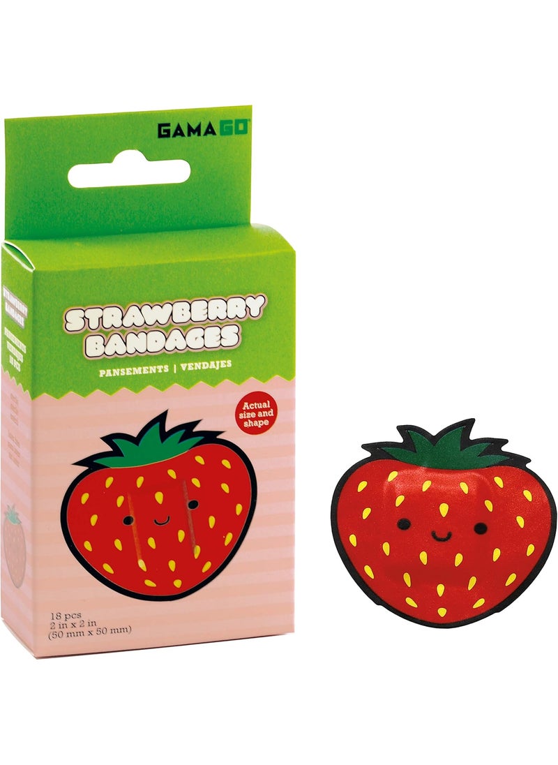 GAMAGO Strawberry Bandages for Kids & Kidults - Set of 18 Individually Wrapped Self Adhesive Bandages - Sterile, Latex-Free & Easily Removable - Funny Gift & First Aid Addition