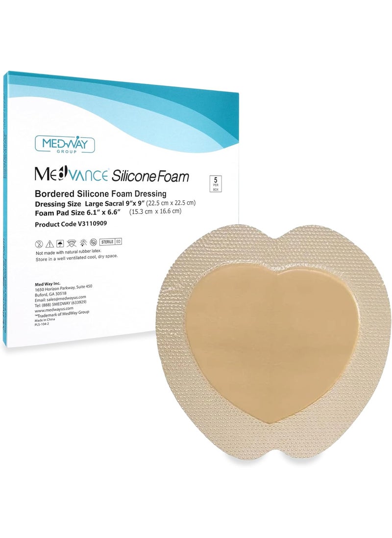 MedVance TM Silicone - Sacral Bordered Silicone Adhesive Foam Wound Dressing, Bed Sore Treatment Bandage for Sacrum, Size 9