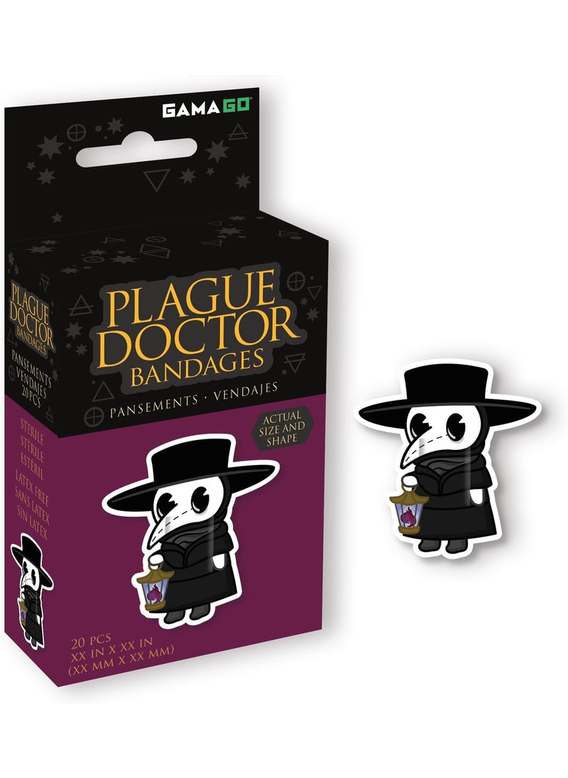 GAMAGO Plague Doctor Shaped Bandages Kids & Kidults - Set of 20 Individually Wrapped Self Adhesive Bandages - Sterile, Latex-Free & Easily Removable - Funny Gift & First Aid Addition